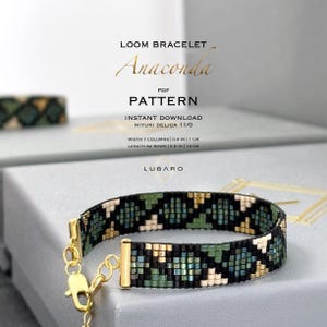 Easy Green and Gold Loom Seed Bead Bracelet Pattern: Miyuki Delica (PDF Pattern) - Anaconda