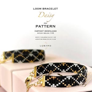 Loom Bead Pattern, Easy Beaded Bracelet Pattern, Black and White Bracelet Pattern, Elegant Bead Jewelry - Daisy
