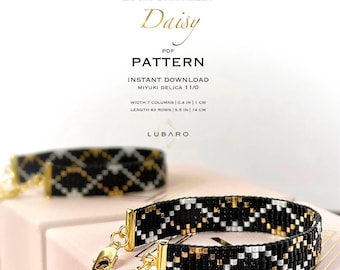 Easy Geometric Loom Bracelet Pattern: Miyuki Delica Beaded Jewelry Black White (PDF Pattern) - Daisy