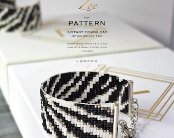 Schwarz weißes Animal Print Loom Armband Muster, Abstraktes Zebra Design (PDF Muster) - Zoe