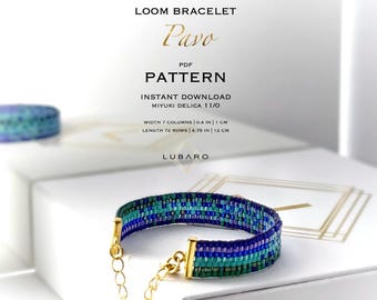 Easy Miyuki Delica Loom Bracelet Pattern: Green Blue Turquoise Beaded Jewelry (PDF Pattern) - Pavo