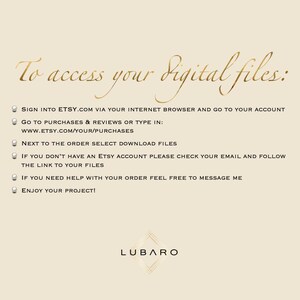 May include: Instructions on how to access digital files purchased on Etsy.com. The instructions include signing into Etsy.com, going to purchases and reviews, selecting download files, and checking email for a link to the files if you don't have an Etsy account.