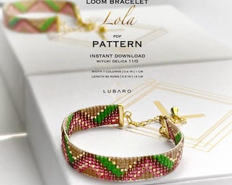Patroon armband beginnend weefgetouw: levendig Miyuki Delica-rocaillesontwerp (pdf-patroon) - Lola