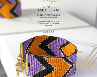 Halloween Loom Bracelet Pattern: Miyuki Delica Bead Orange Purple Stripe (PDF Pattern) - Strega