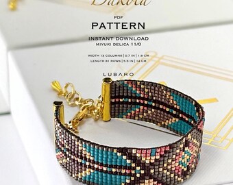 Teal Turquoise Seed Bead Loom Bracelet Pattern: Delica DIY Jewelry (PDF Pattern) - Dakota