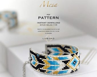Blau Weiß Schwarz Loom Perlenarmband Muster: Native Style (PDF Muster) - Mesa