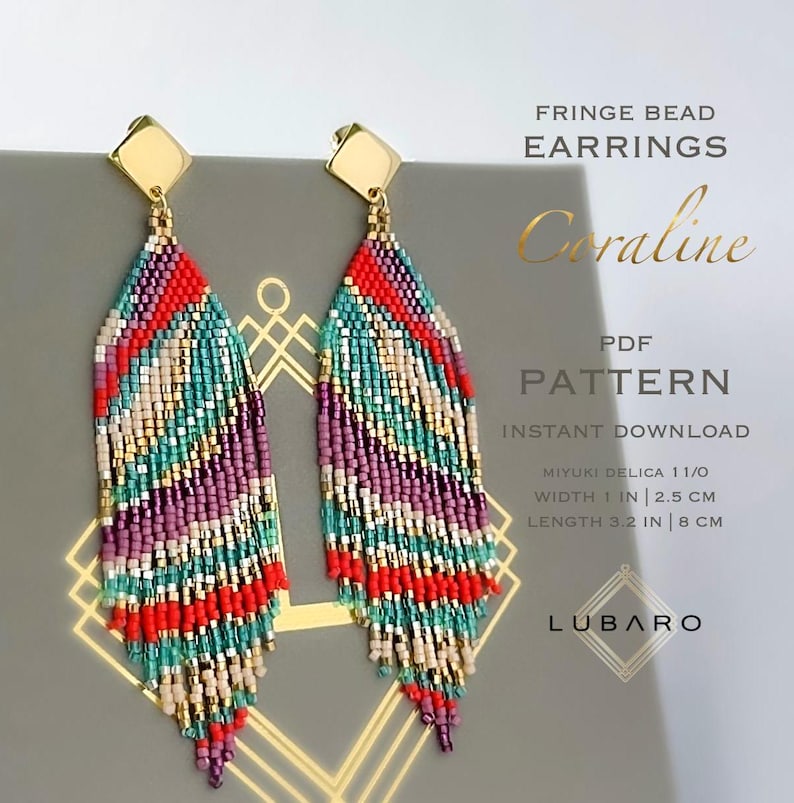 coral bead fringe earrings beading pattern, DIY earrings