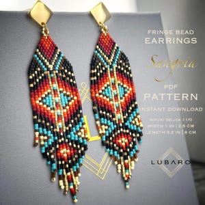 Padrão de brincos com franjas de miçangas pretas e vermelhas: DIY Miyuki Delica (padrão em PDF) - Sangria