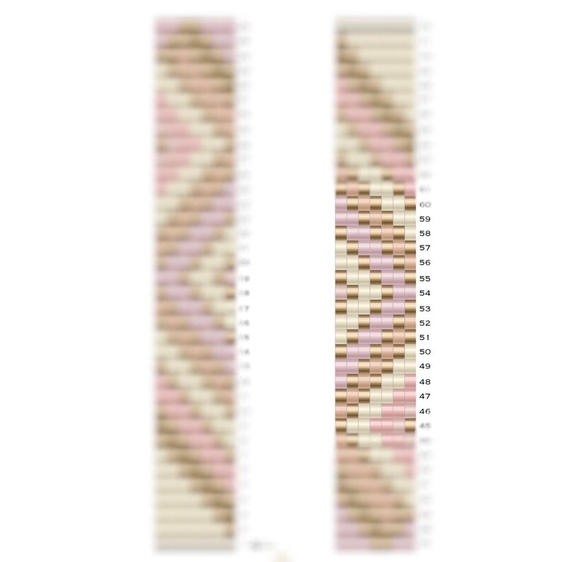K&ouml;nnte beinhalten: Ein Perlenarmband-Muster mit einem geometrischen Design in Rosa-, Gold- und Cremet&ouml;nen. Das Muster wird auf beiden Seiten des Bildes wiederholt.