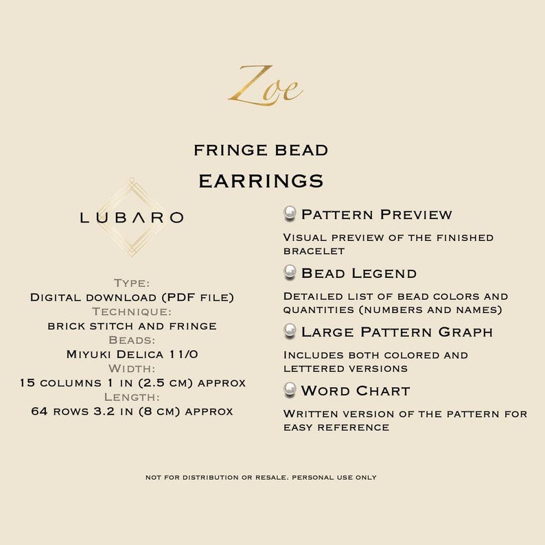 K&ouml;nnte beinhalten: Digitaler Download-Muster f&uuml;r Fransenohrringe namens "Zoe" von Lubaro. Das Muster enth&auml;lt eine visuelle Vorschau, eine Perlenlegende, ein gro&szlig;es Musterdiagramm und ein Wortdiagramm. Die Ohrringe sind aus Miyuki Delica 11/0 Perlen gefertigt und 2,5 cm breit und 8 cm lang.