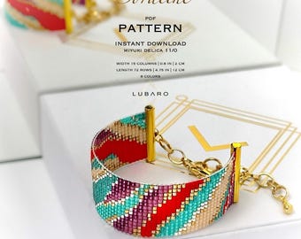 Abstract Colorful Loom Bracelet Pattern: Miyuki Delica Beading (PDF Pattern) - Coraline