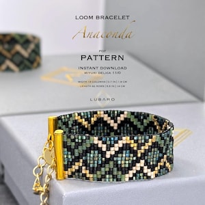 Abstract Animal Print Loom Bracelet Pattern: Green, Black, Gold (PDF Pattern) - Anaconda