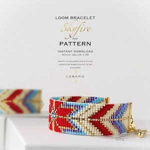 Red Blue Native Geometric Miyuki Bead Loom Bracelet Pattern:  (PDF Pattern) - Skyfire