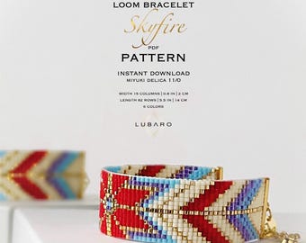 Rot Blau Native Geometrische Miyuki Perlen Loom Armband Muster: (PDF Muster) - Skyfire