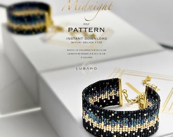 Modernes Ombre Loom Perlenarmband Muster: Black Gold Galaxy (PDF Pattern) - Midnight