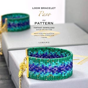 Blau Türkis Grün Miyuki Delica Loom Armband Muster: Ombre Perlen Graph (PDF Muster) - Pavo