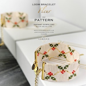 Floral Loom Bracelet Pattern: Modern Miyuki Delica Beading DIY (PDF Pattern) - Fleur