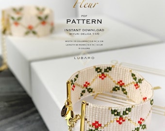 Patrón de pulsera de telar floral: DIY con cuentas Miyuki Delica modernas (patrón PDF) - Fleur