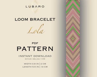 Groen koraal Miyuki Delica Loom-armbandpatroon: eenvoudig geometrisch ontwerp (pdf-patroon) - Lola