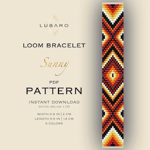 Native Inspired Miyuki Delica Seed Bead Loom Bracelet Pattern: Sunrise Colors (PDF Download) - Sunny