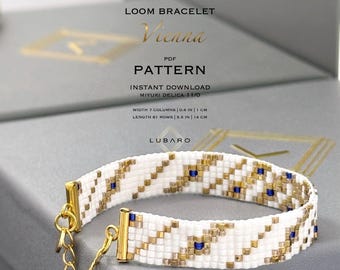 Begginer Beaded Loom Bracelet Pattern: Boho Beige Gold Miyuki Delica (PDF Pattern) - Vienna