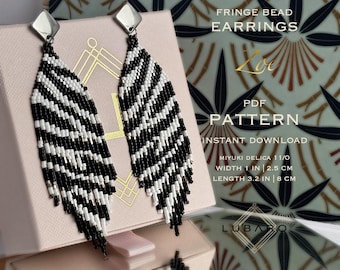 Schwarz Weiß Fransen Ohrringe Muster: Zebra Print Schmuck (PDF Muster) - Zoe