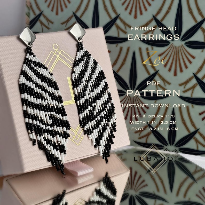zebra animal print bead fringe earrings