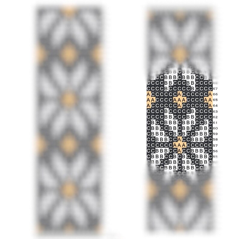 May include: Black and white pixel art design featuring a pattern of stylized flowers with yellow centers. The design is repeated vertically.