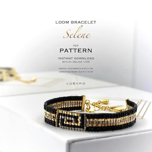 Patrón de telar geométrico negro, patrón de pulsera de cuentas de metales mixtos, pulsera de cuentas fácil de hacer, pulsera de telar Delica - Selene