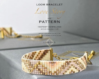 Nude Miyuki Delica Loom Armband Muster: Geometrischer Perlenschmuck (PDF Pattern) - Love Story