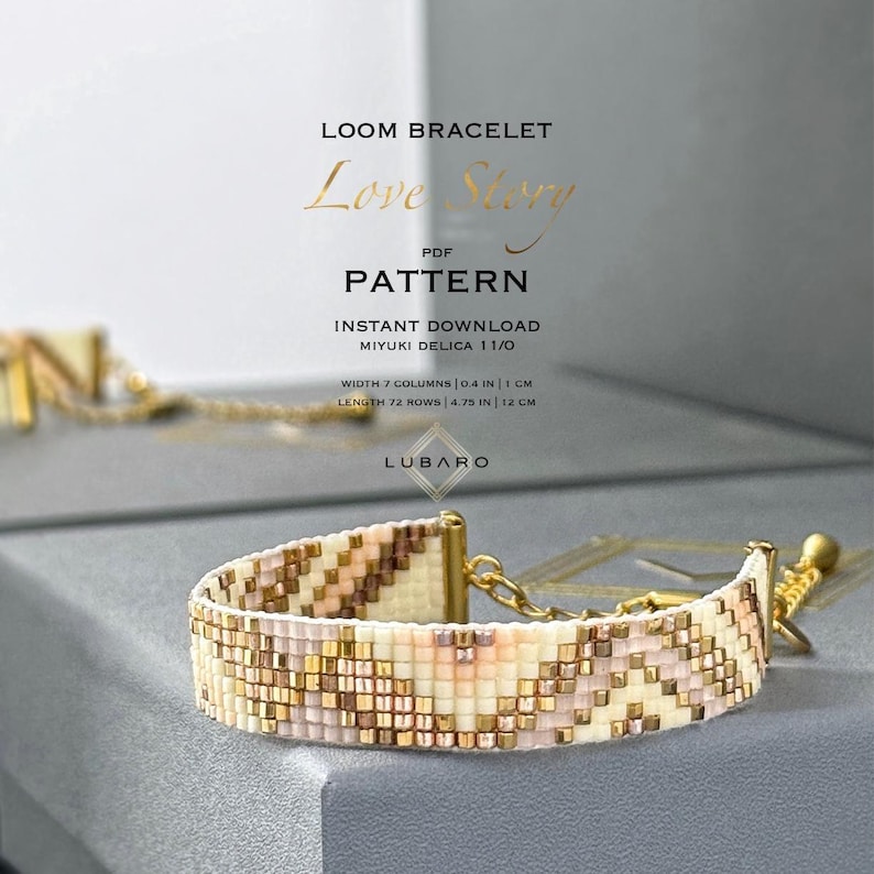 cream and pink loom bead pattern, digital download pattern, easy bead pattern, pastel colors beaded bracelet pattern