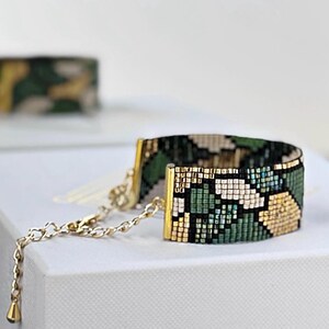 Green Gold Boho Loom Bead Bracelet Pattern: Miyuki Delica Snake Design Animal (PDF) - Serpentina image 3