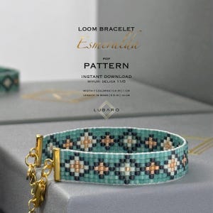 Easy Loom Bead Bracelet Pattern: Teal Geometric Design (PDF Pattern) - Esmeralda
