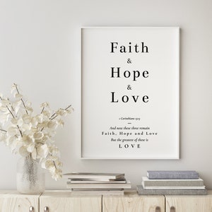Faith Hope Love Print | Bible Verse Wall Art | 1 Corinthians 13:13 | Christian Family Gift | Modern Scripture Print | Christian Typography