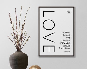 God is Love Print | Love Bible Verse | Love Wall Art | Love Print | Love Quote Printable | Love Typography Poster | Christian Wall Art