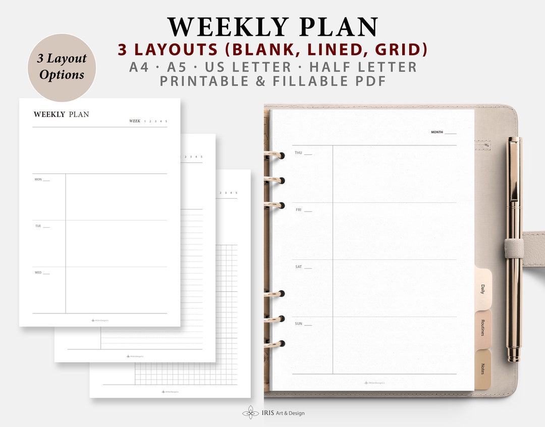Weekly Planner Printable to Do List Weekly Planner 2 Pages Undated Weekly Planner Refill