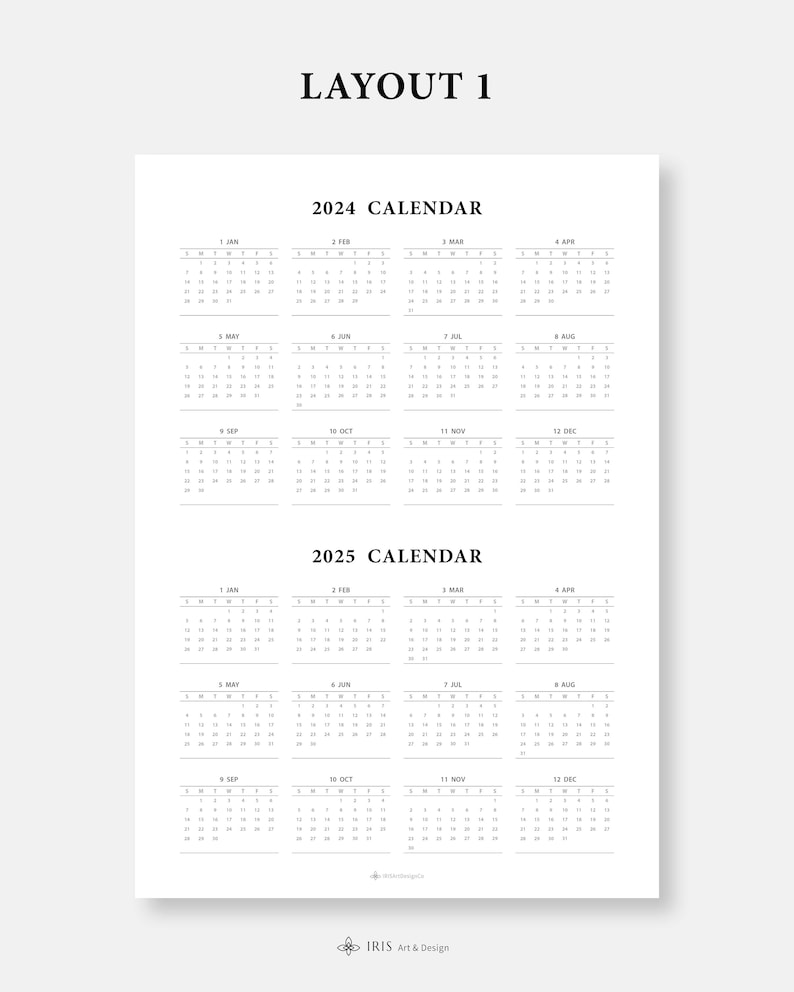 2024 2025 Year at a Glance Calendar Printable Two Year Calendar