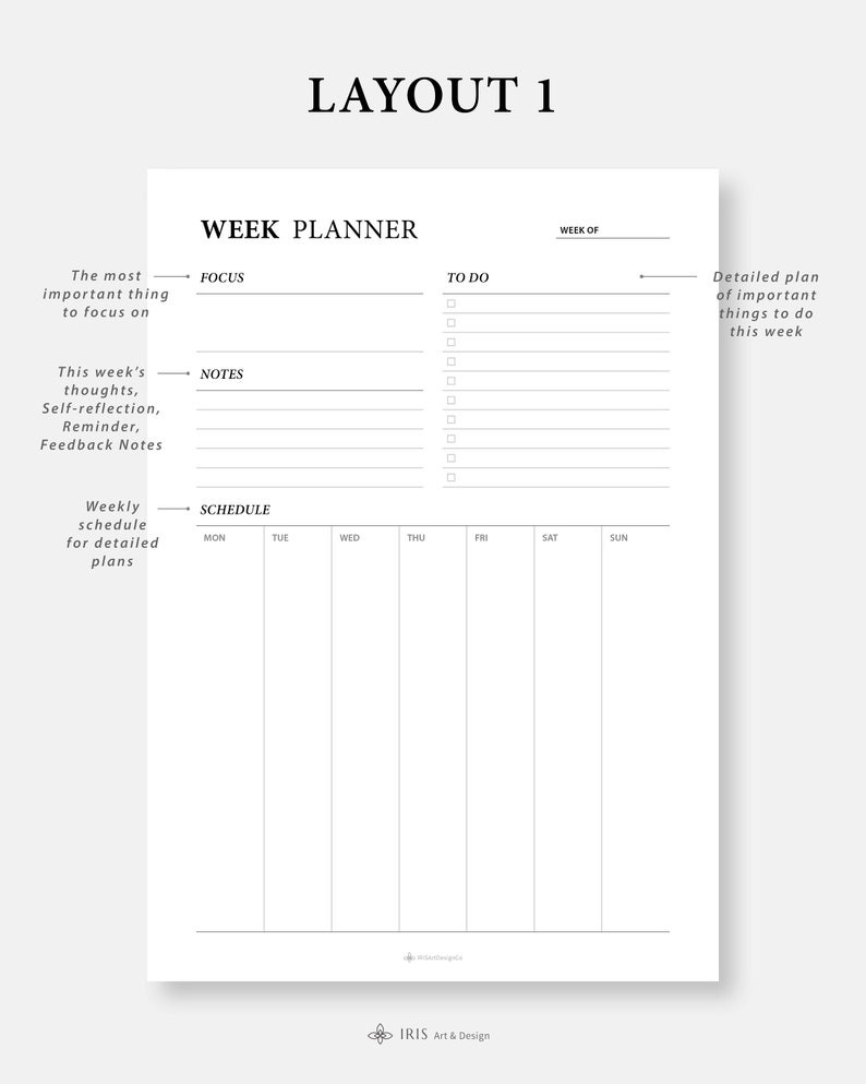Week Planner Printable Weekly Organizer Weekly Planner Pad Undated