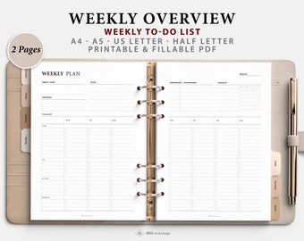 Weekly To Do List Printable | Weekly Planner 2 Pages | Weekly Routine Checklist | Weekly Overview Planner Inserts | A4 A5 Letter Half Letter