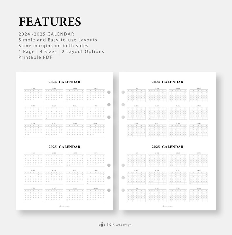2024 2025 Year at a Glance Calendar Printable Two Year Calendar