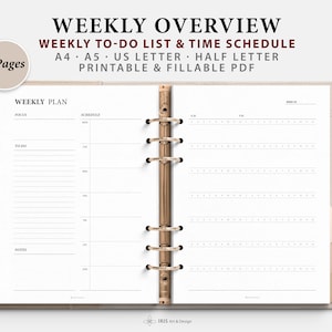 Weekly Planner 2 Pages Printable Week on Two Pages Weekly Overview Week ...
