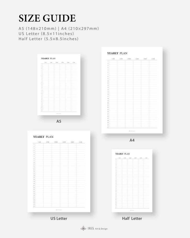 Year at a Glance Printable on 2 Pages Yearly 12 Months Schedule Yearly ...
