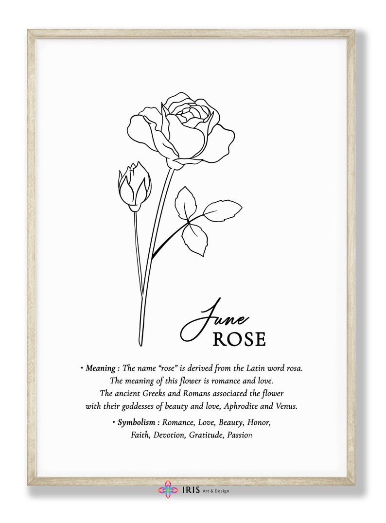 Birth Month Flower Print, Printable Wall Art, June Birth Month, Rose ...