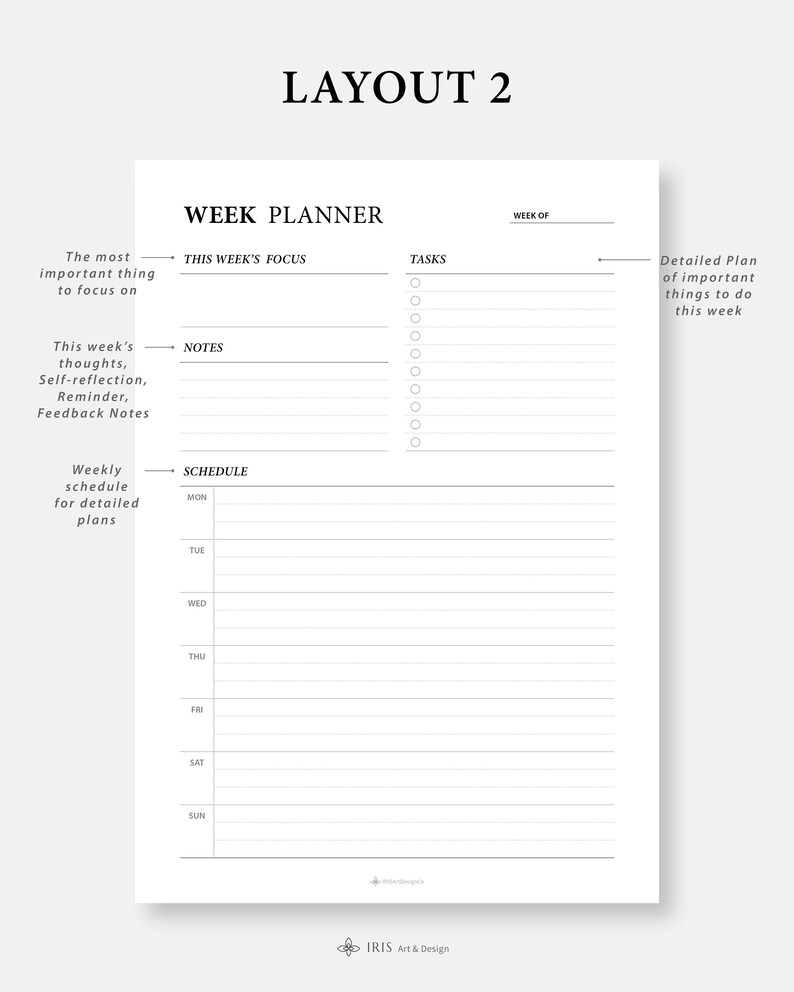 Week Planner Printable Weekly Planner Inserts Weekly Organizer Weekly Pad Weekly Planner ...