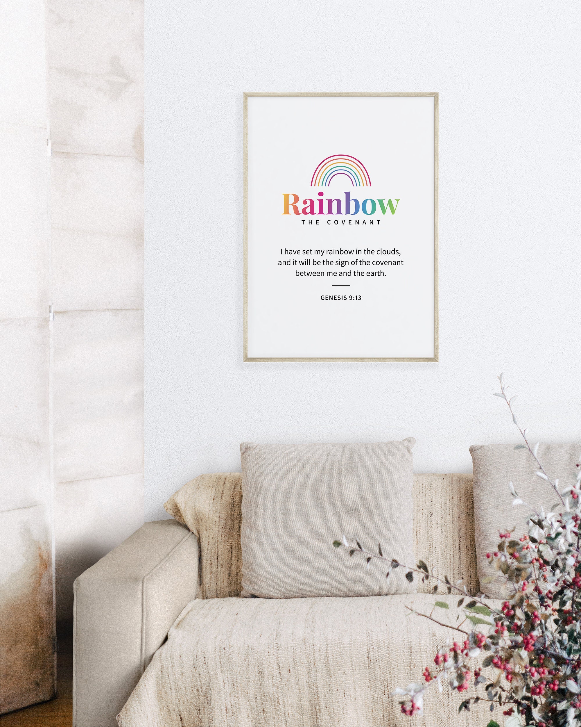 Rainbow Bible Verse Wall Art, Genesis 9 13, Rainbow Nursery Print