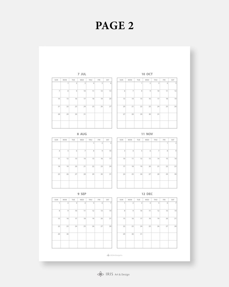 Calendar 2024 Printable 12 Months Schedule Yearly Calendar Etsy