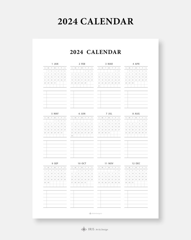 2023 2024 Yearly Calendar Planner Template Year at a Glance Etsy