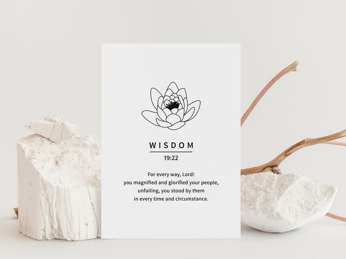 Wisdom 19 22 Print, Water Lily Print, Bible Verse Wall Art, Flower Line Art, Bible Quote Print