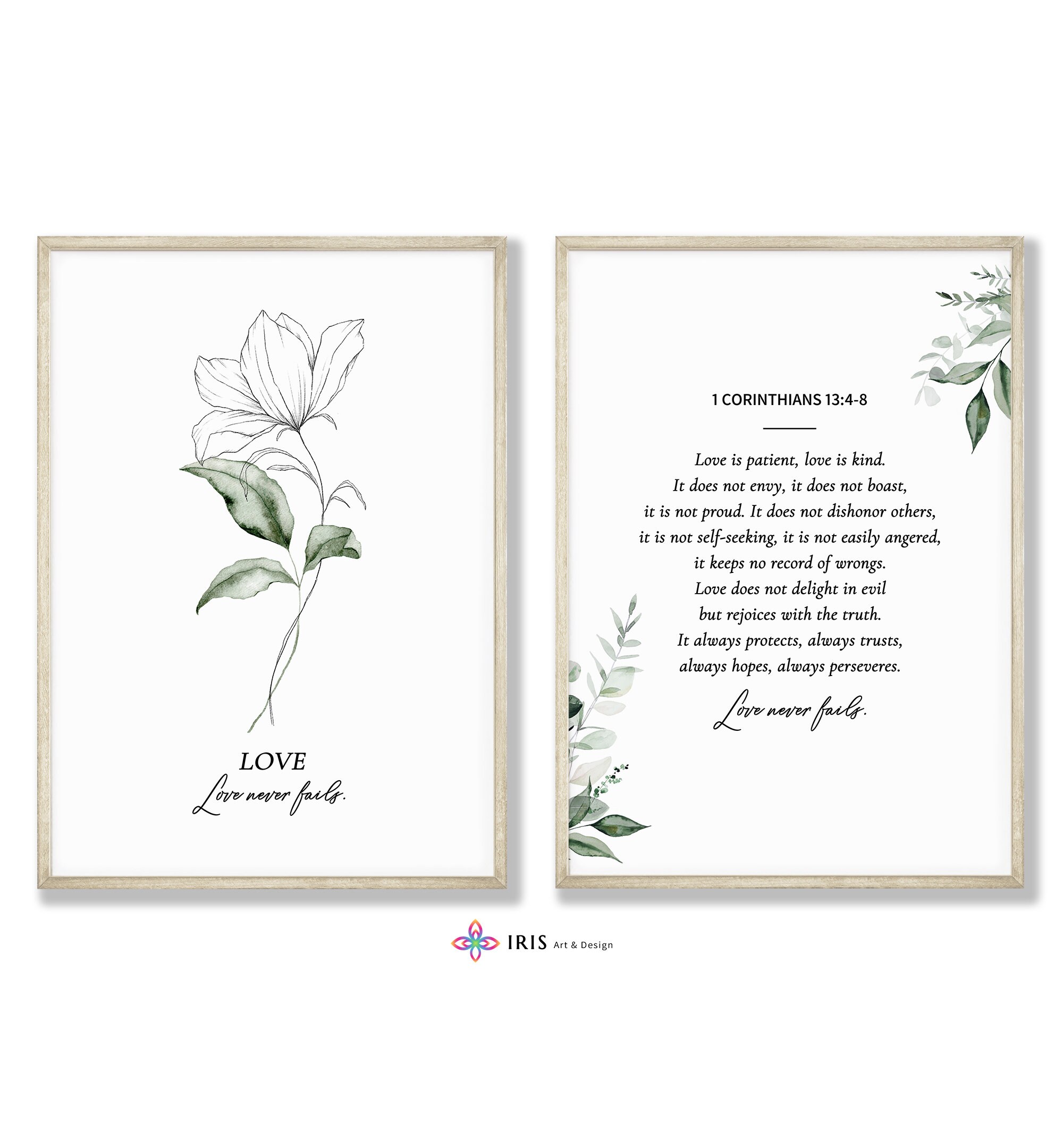 1 Corinthians 13, Love Never Fails Printable, Love Bible Verse Wall Art ...