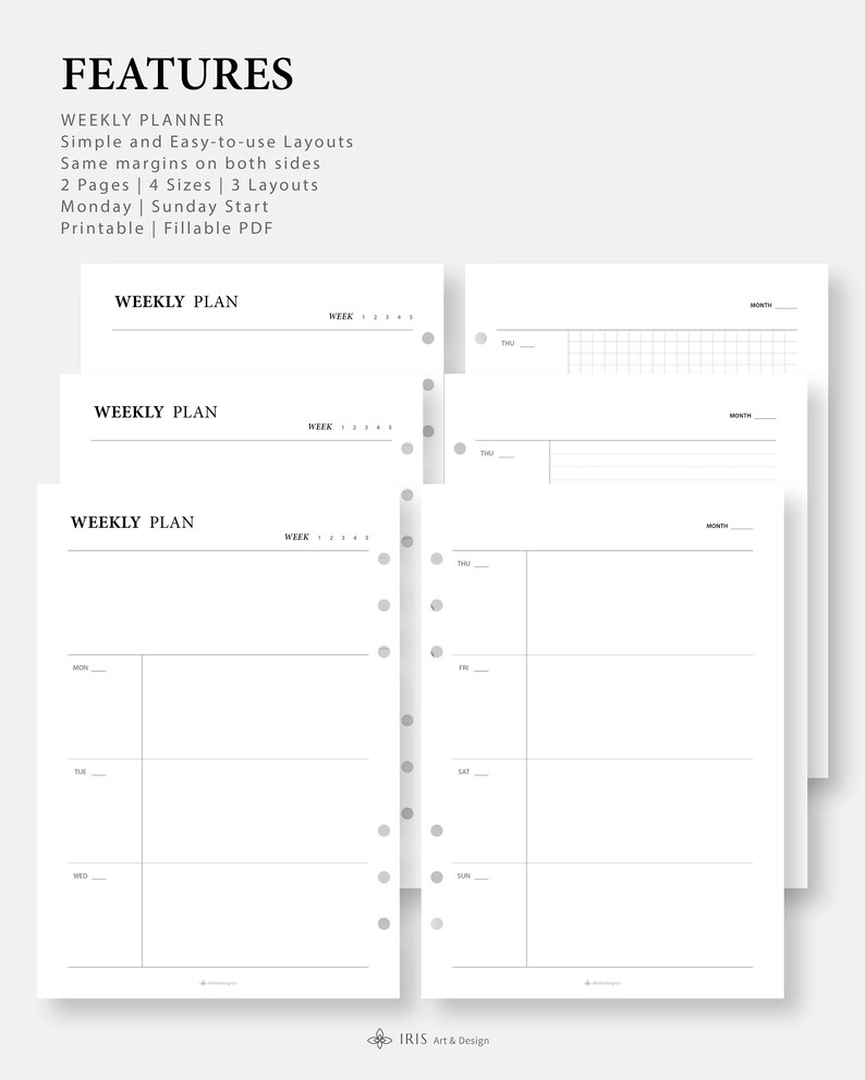 Weekly Planner Printable to Do List Weekly Planner 2 Pages Undated Weekly Planner Refill